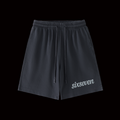Black shorts with 'sixseven' branding 